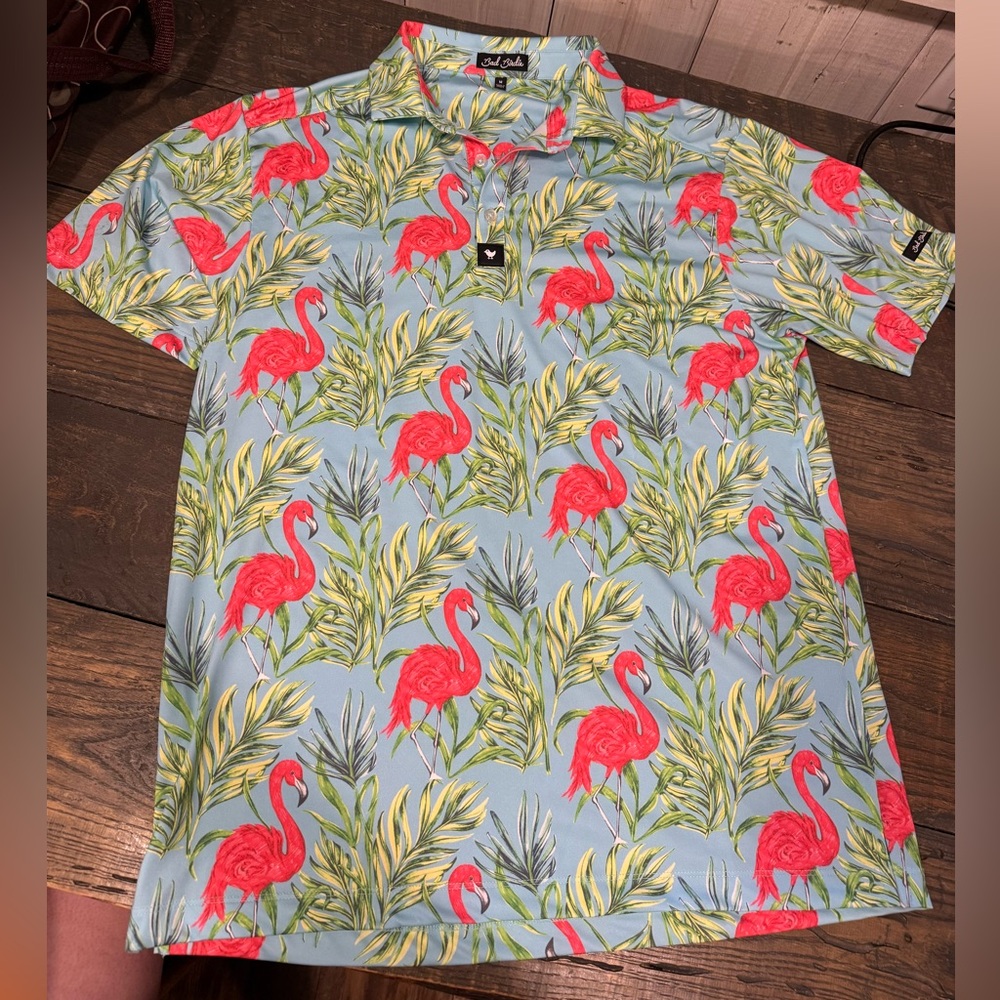 Bad Birdie flamingo polo size medium like new